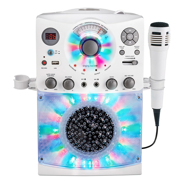 Singing Machine Portable Karaoke Machine For Adults & Kids With Wired Microphone, Built-In Speaker, Bluetooth With LED Disco Lights, CD+G Player & USB Connectivity