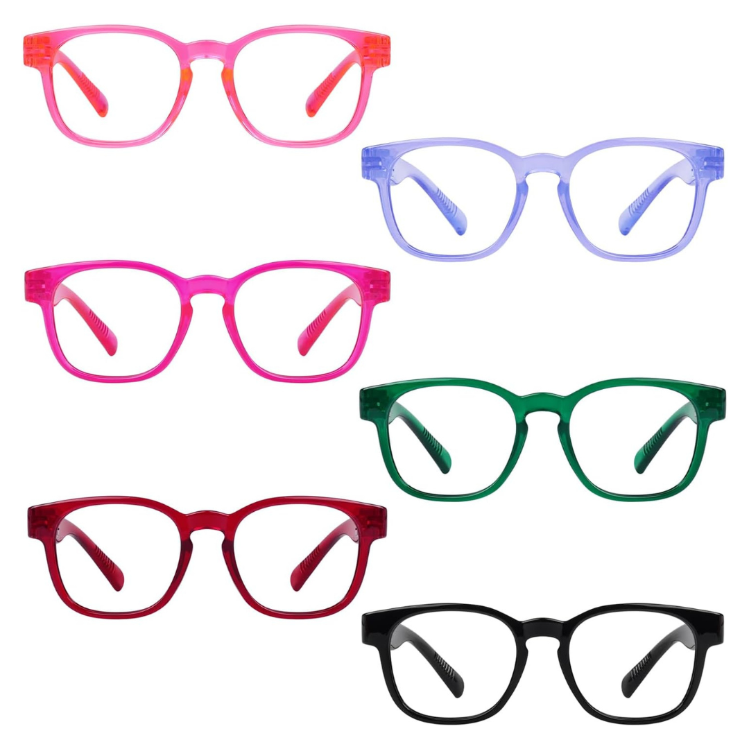 6-Pack Women's Large Square Metalless Screwless Reading Glasses