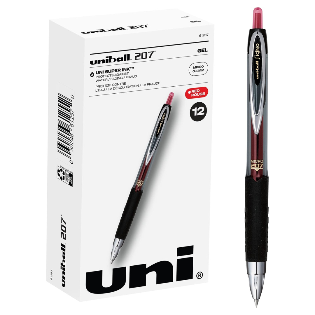 12-Pack Uniball Signo 207 0.5mm Micro Red Gel Pen