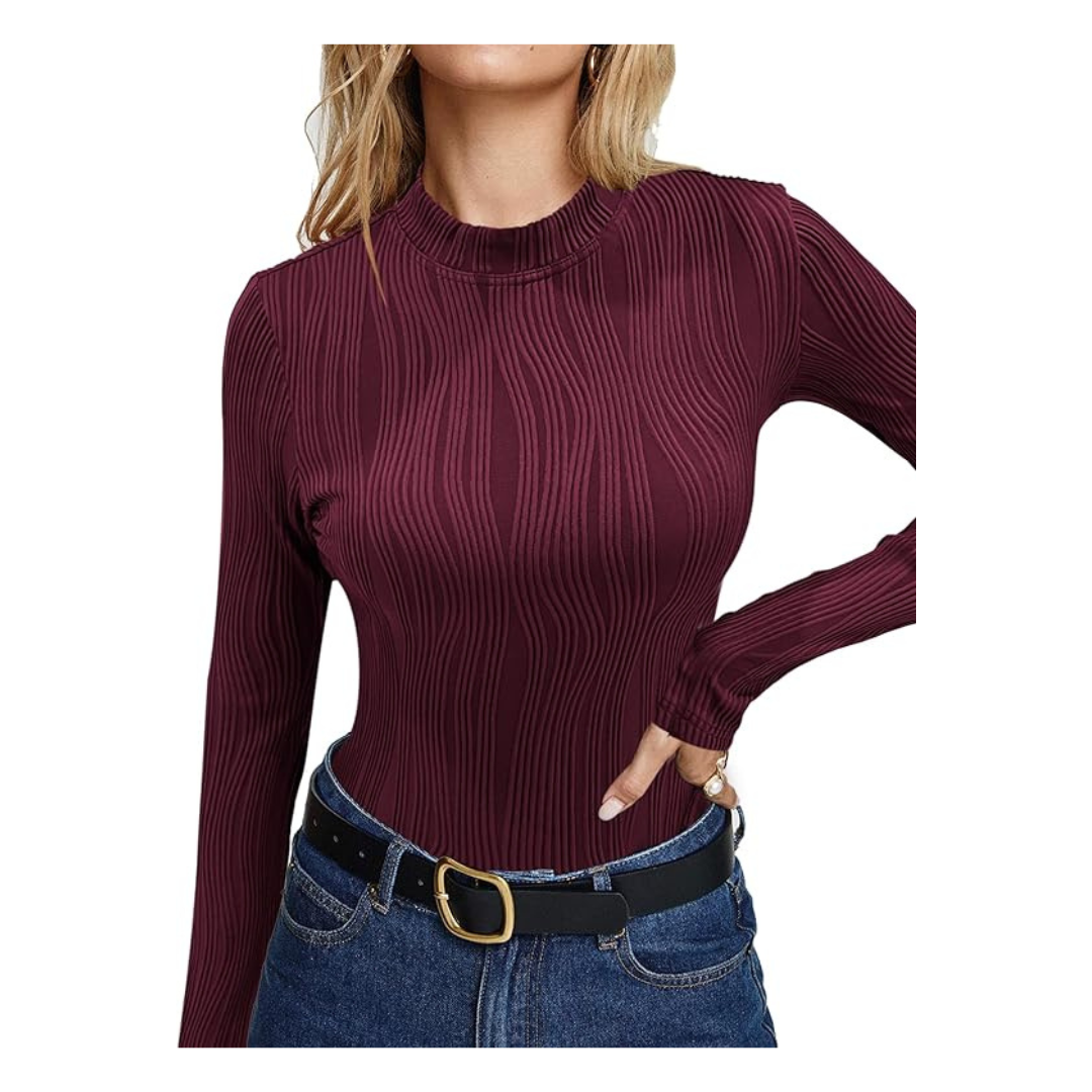 Women's Crewneck Long Sleeve Textured Tops