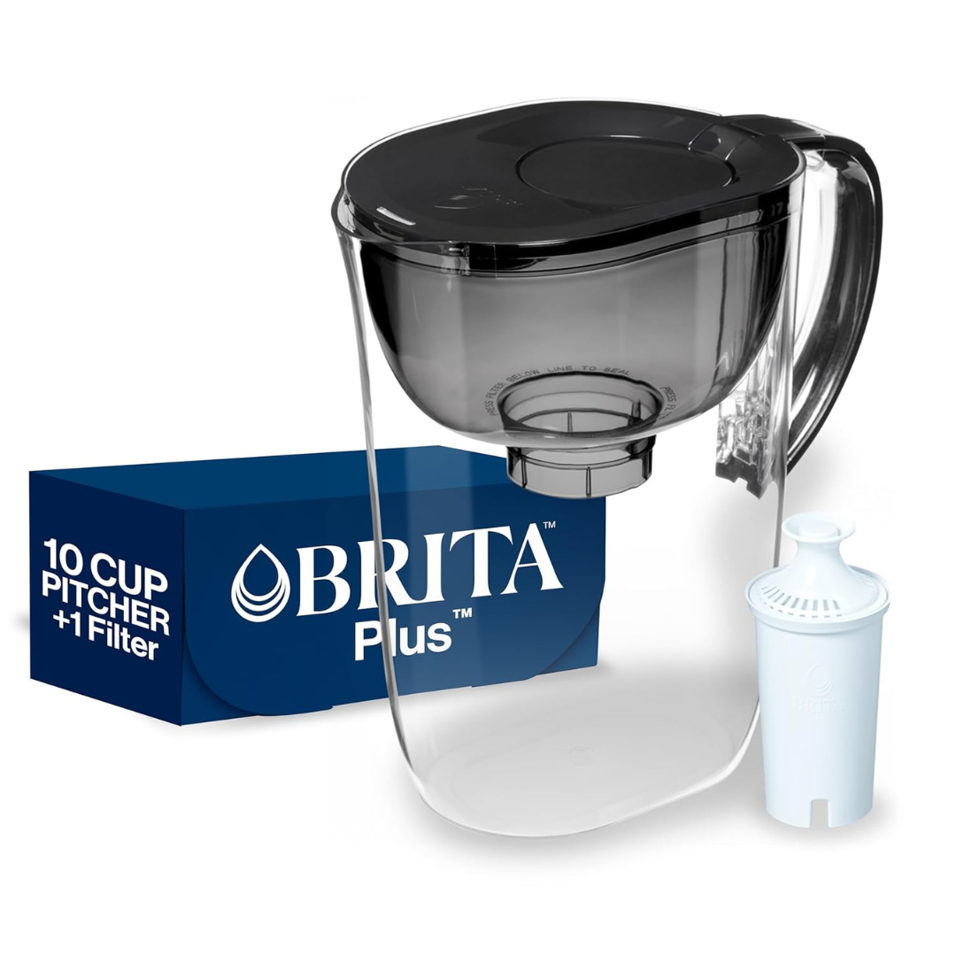 10-Cup Brita Plus Large Water Pitcher With Filter (Black)