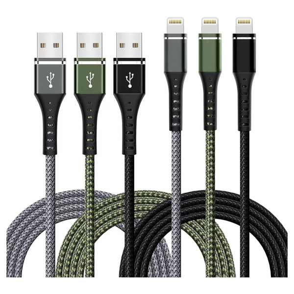 3-Pack 3ft MFi Certified Nylon Braided Lightning Charger Cable