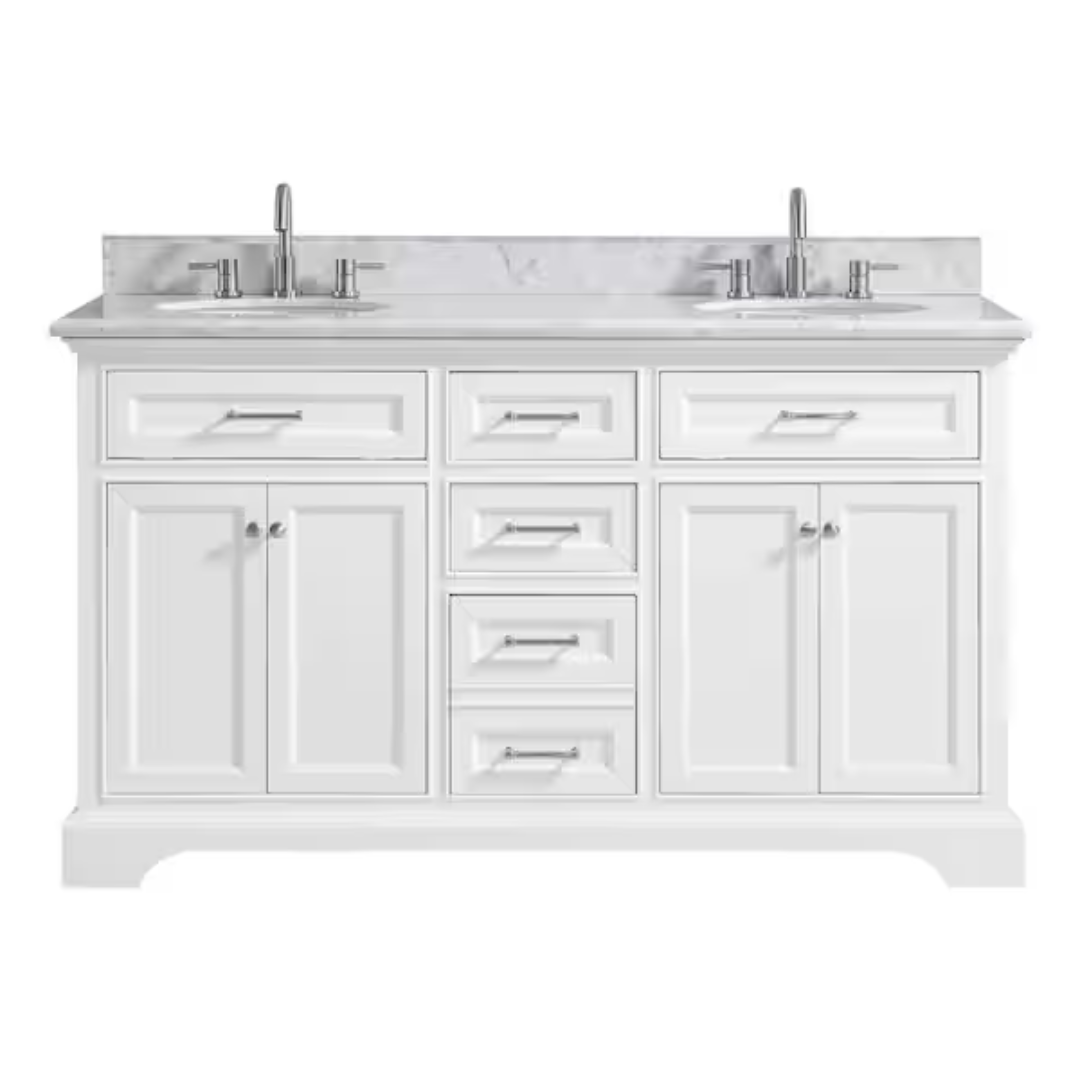 Home Decorators Collection Windlowe 61" Double Sink White Bath Vanity