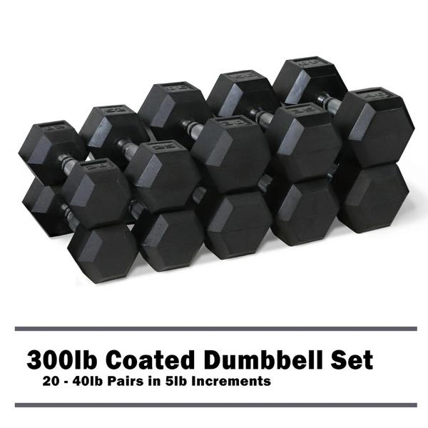 CAP 300lb Rubber Hex Dumbbell Set