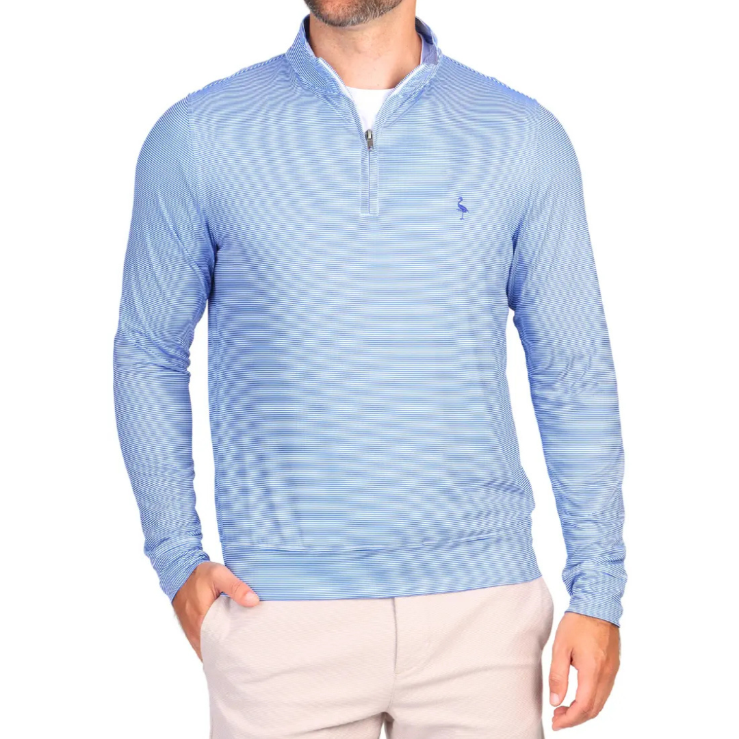 TailorByrd Men's Micro Stripe Print Quarter Zip Performance Polo (Blue)