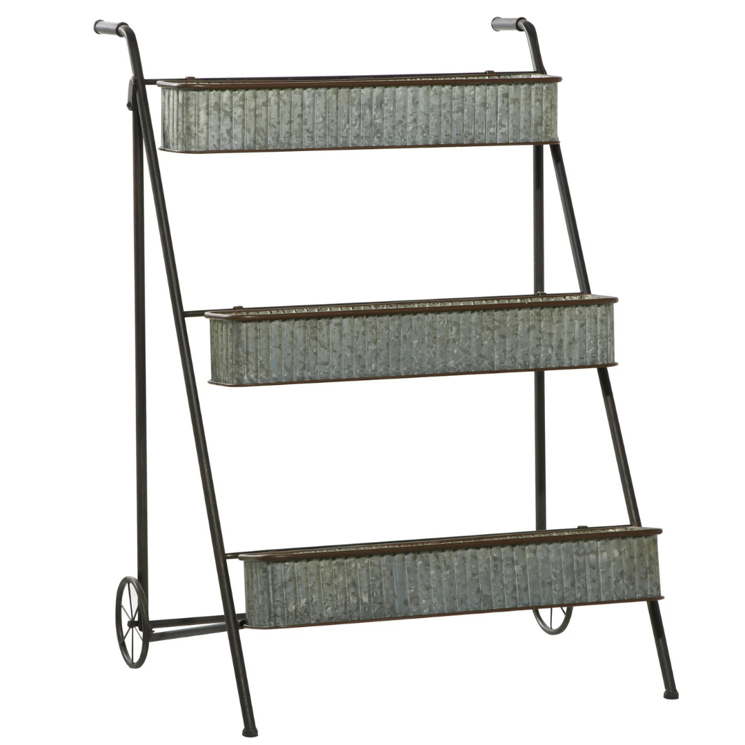 DecMode 26" x 27" x 37" 3 Tier Gray Metal Indoor Outdoor Plantstand