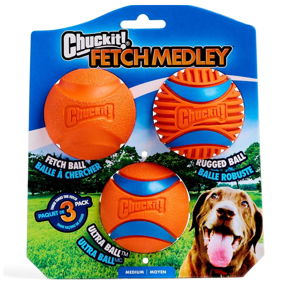 Chuckit! 3-Pack Dog Fetch Ball Medley Medium Ultra Rugged Balls