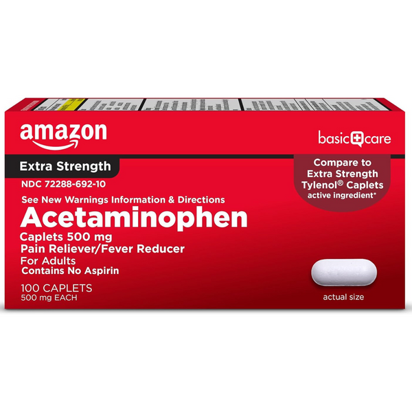 Amazon Basic Care Extra Strength Pain Relief, Acetaminophen Caplets, 500 Mg (100 Count)