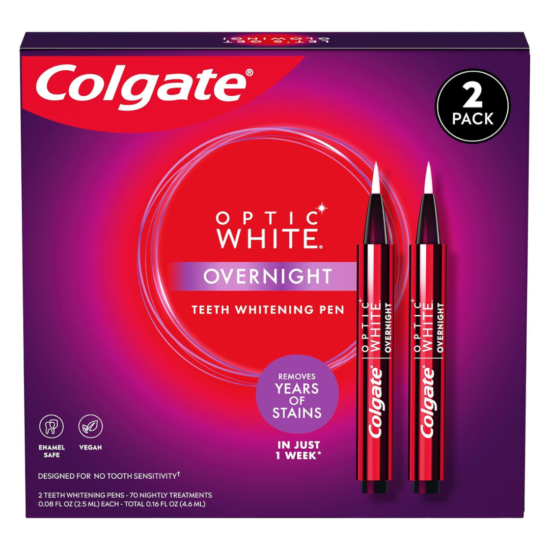 Colgate Optic White Overnight Teeth Whitening Pen (35 Nightly Treatments Per Pen, 2 Pack)