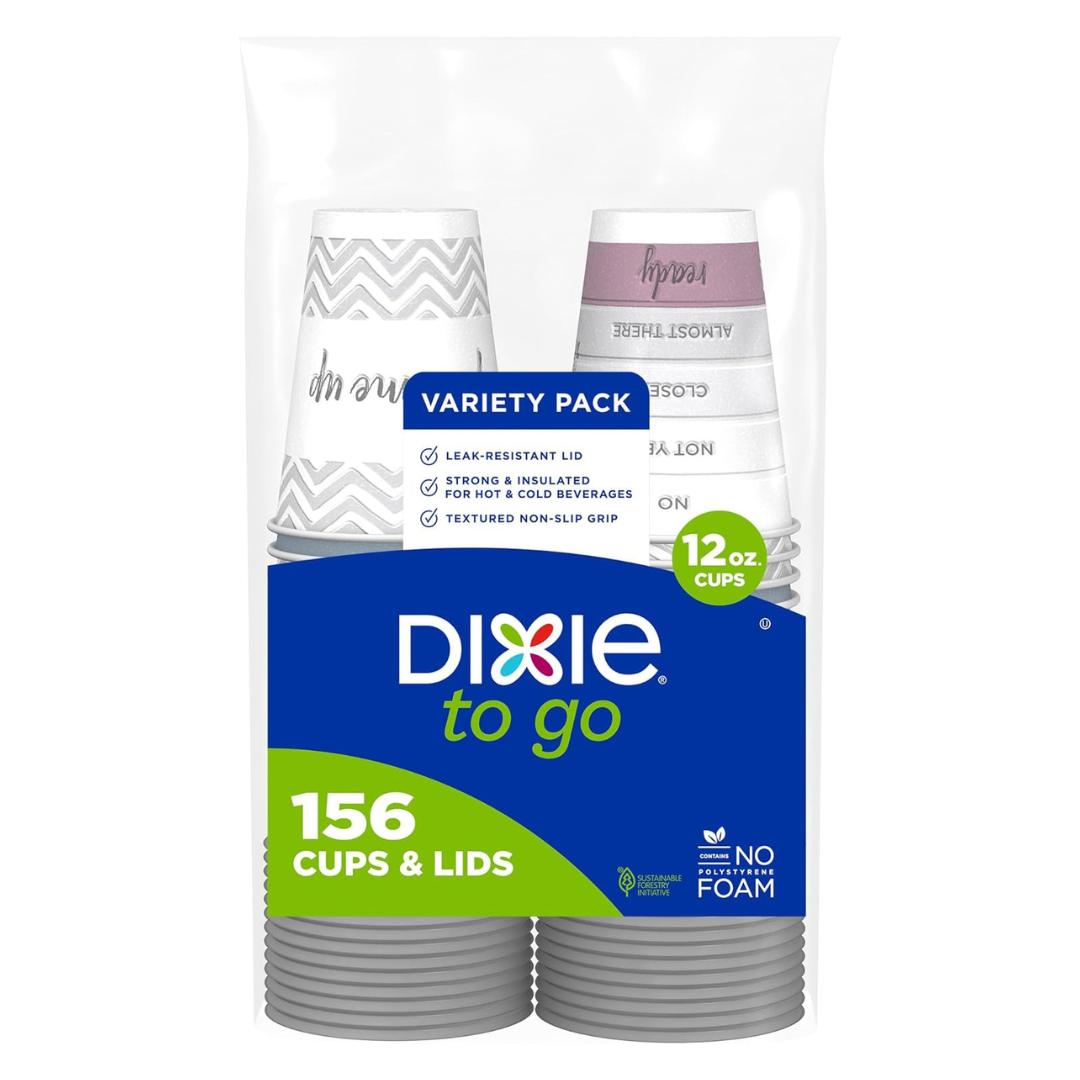 156-Count Dixie To Go 12-Oz. Disposable Hot Beverage Cups With Lids