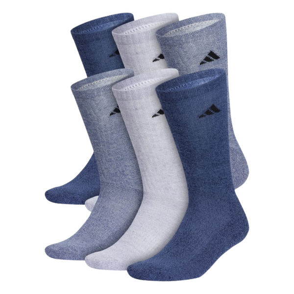 6-Pairs adidas Men's Athletic Cushioned Crew Socks (Light Blue/Navy/Grey)