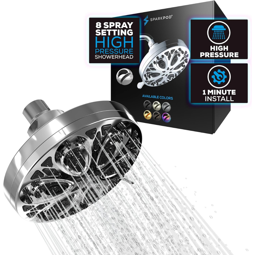 SparkPod High Pressure 5" Rain Shower Head with 8 Spray Settings