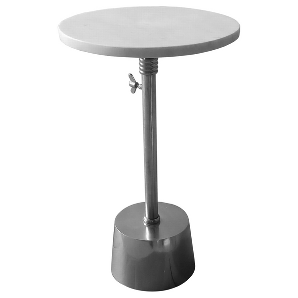 Benjara Toki 12" White And Silver Round Marble Top Side Table