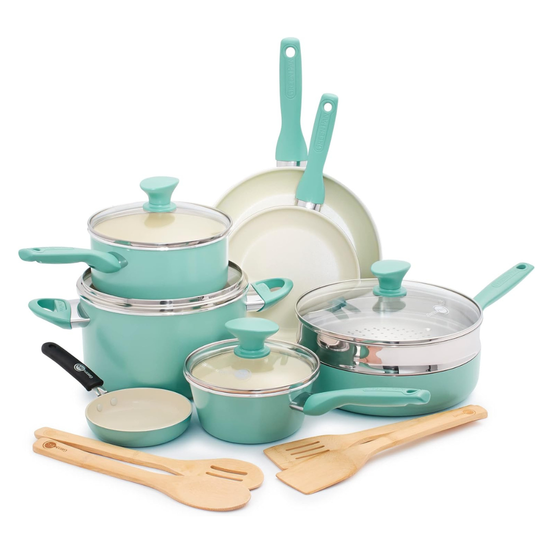 16-Piece GreenPan Rio Healthy Ceramic Nonstick Cookware Set (4 Colors)