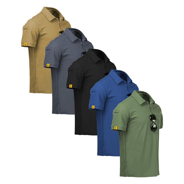 5-Pack Men's Short Sleeve Moisture-Wicking Polo Shirt (Multi) Size M-3X