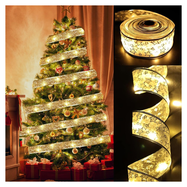 32 Feet Battery-Powered Copper Wire Christmas Ribbon Lights