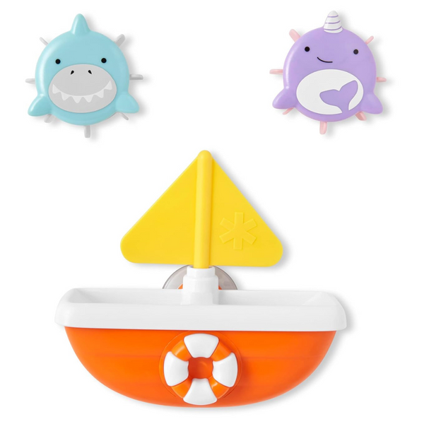 3-Piece Skip Hop Zoo Baby Bath Tip & Spin Boat Toy Set