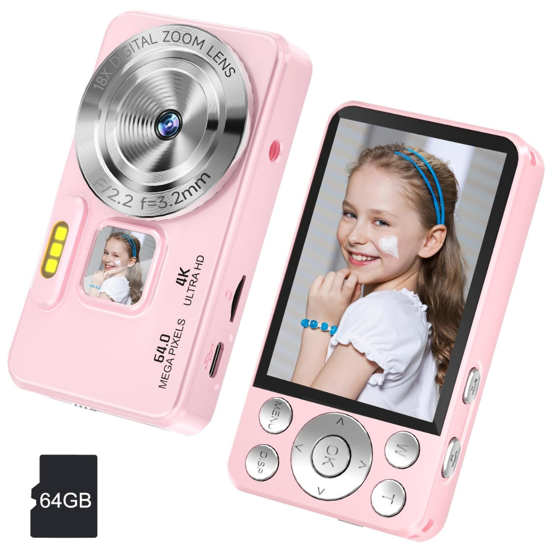 MINIBEAR A-56 64MP 4K UHD Autofocus 18X Zoom Digital Camera for Kids