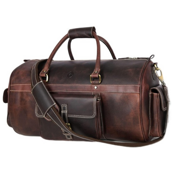 Aaron Leather Goods 20" Full Grain Barrel Leather Duffel Bag