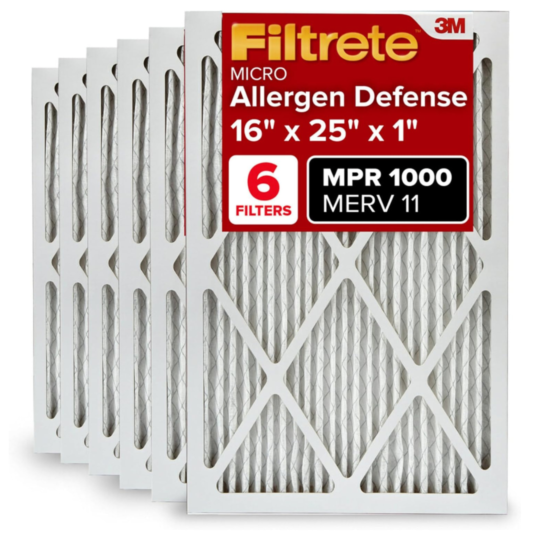 6-Pack Filtrete 16x25x1 MERV 11, MPR 1000 AC Furnace Air Filter