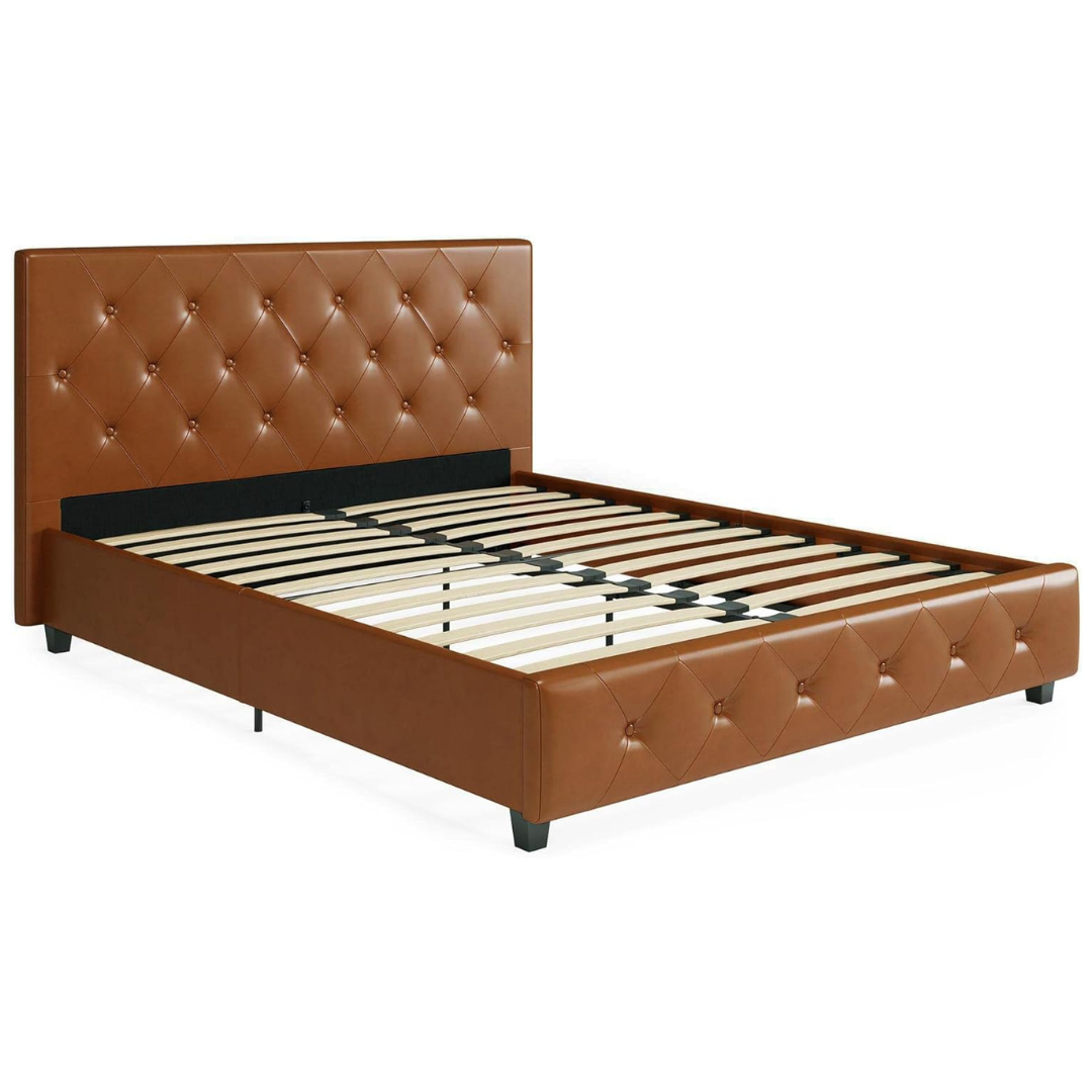 DHP Dakota Upholstered Platform Bed With Diamond Button Tufted Headboard And Footboard, No Box Spring Needed, Queen