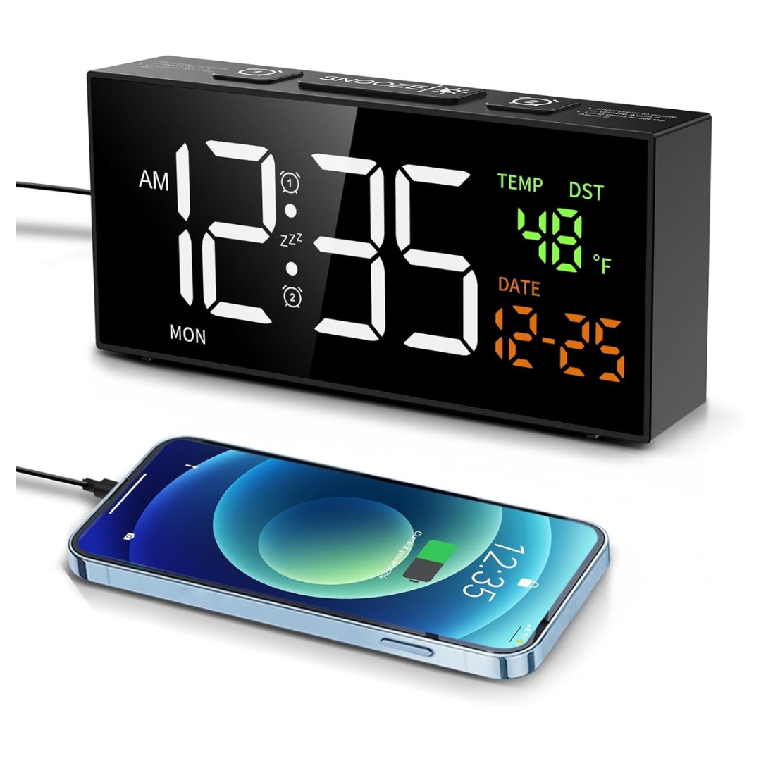 Digital Alarm Clock With Date Temperature And Weekday