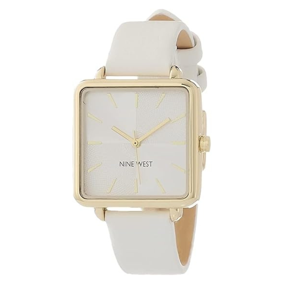 Nine West Women's Water Resistant Leather Strap With Buckle Closure Watch