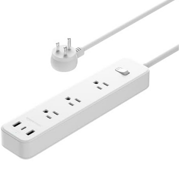 AmazonBasics 5ft Power Strip Extension Cord with 3 Outlet & 3 USB Ports