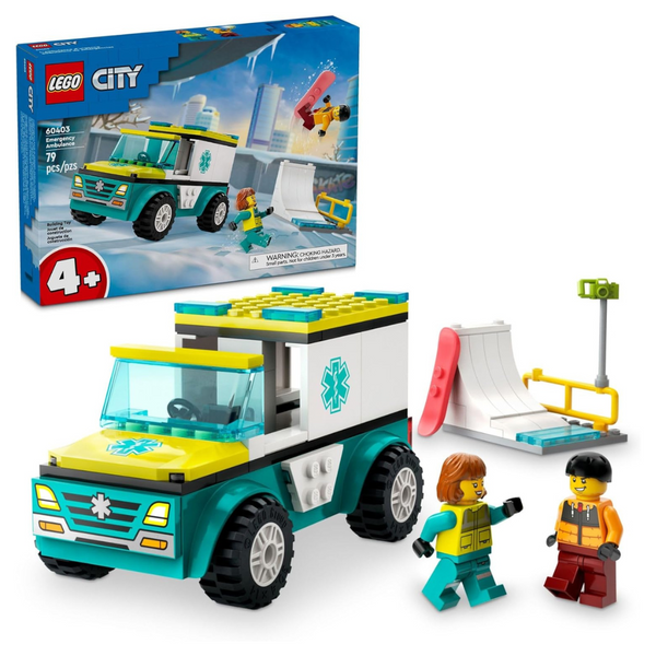 Lego City Emergency Ambulance And Snowboarder Toy Vehicle Playset (60403)