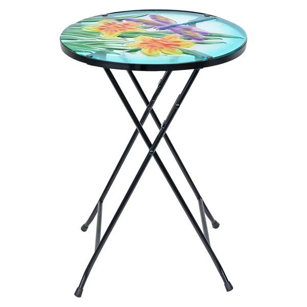 Alpine Corporation 14" W Folding Glass Round Table