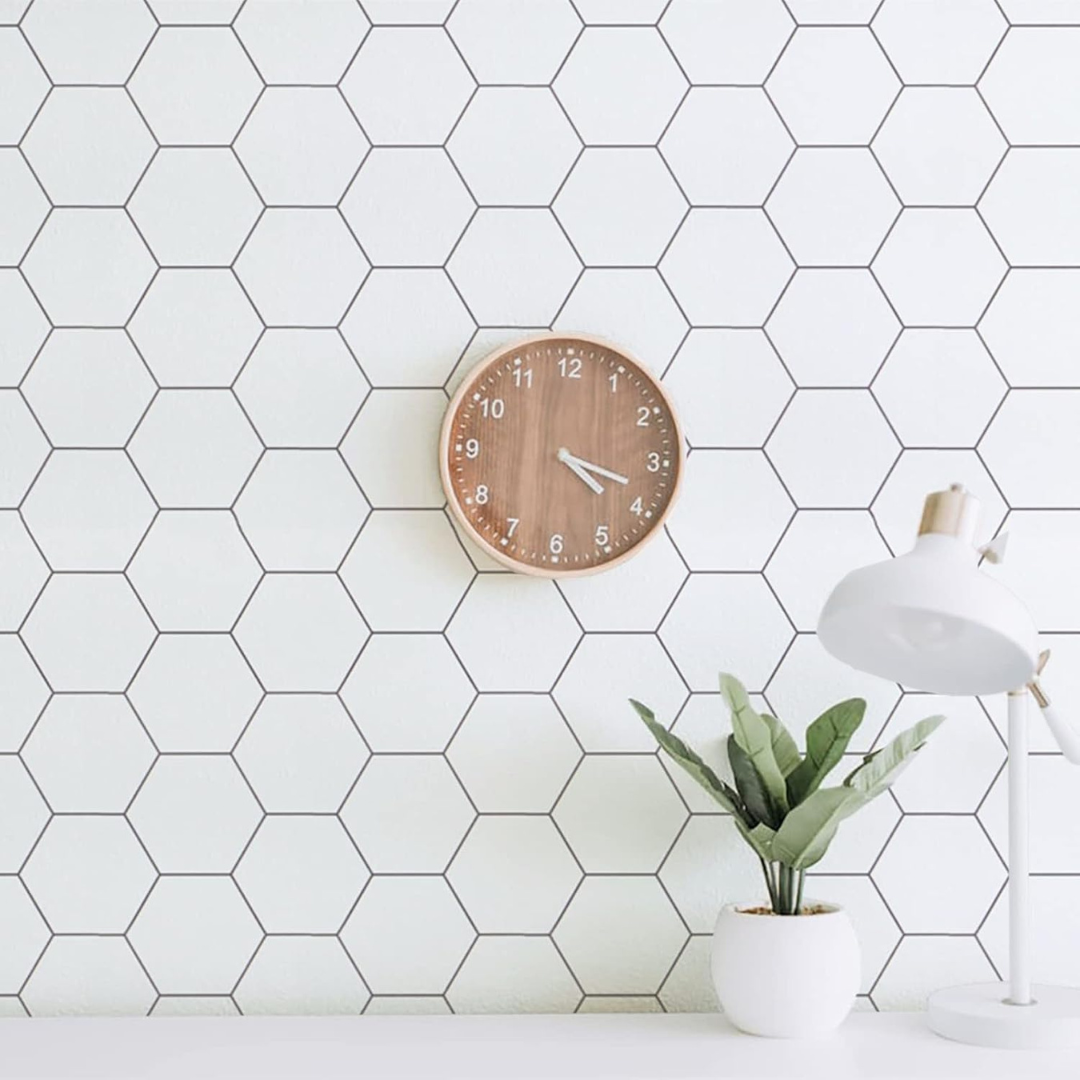 17.3" x 78.7" Peel And Stick White Hexagon Wallpaper