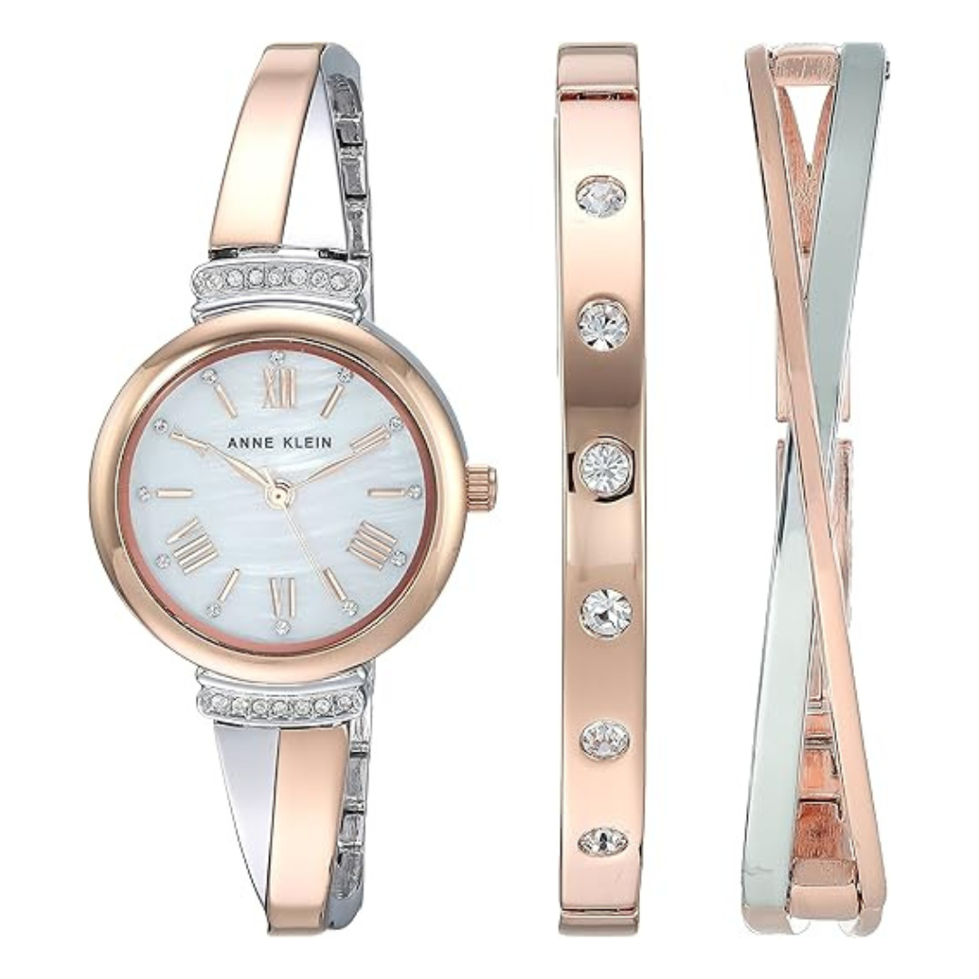 Anne Klein Women's Premium Crystal Accented Bangle Watch Set