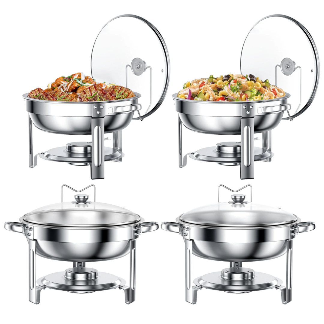 4-Pack Chafing Dish Buffet Set with Glass Lid & Lid Holder