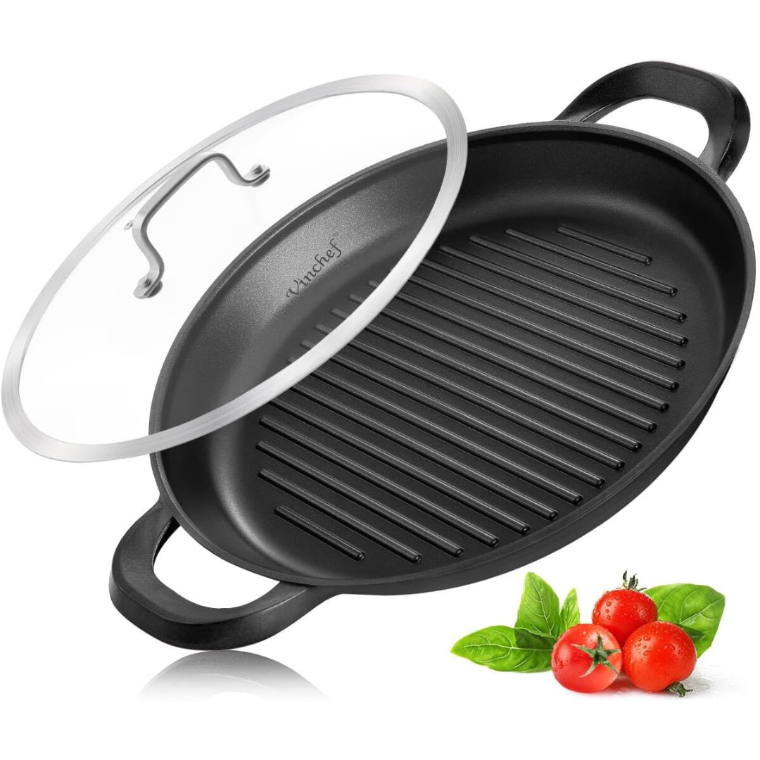 Indoor Induction Cast-Aluminum Nonstick Grill Pan