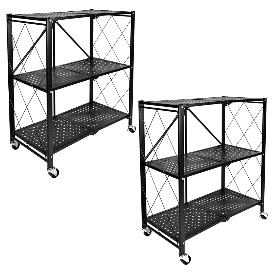 2-Pack HealSmart Heavy Duty 3-Tier Foldable Metal Rack