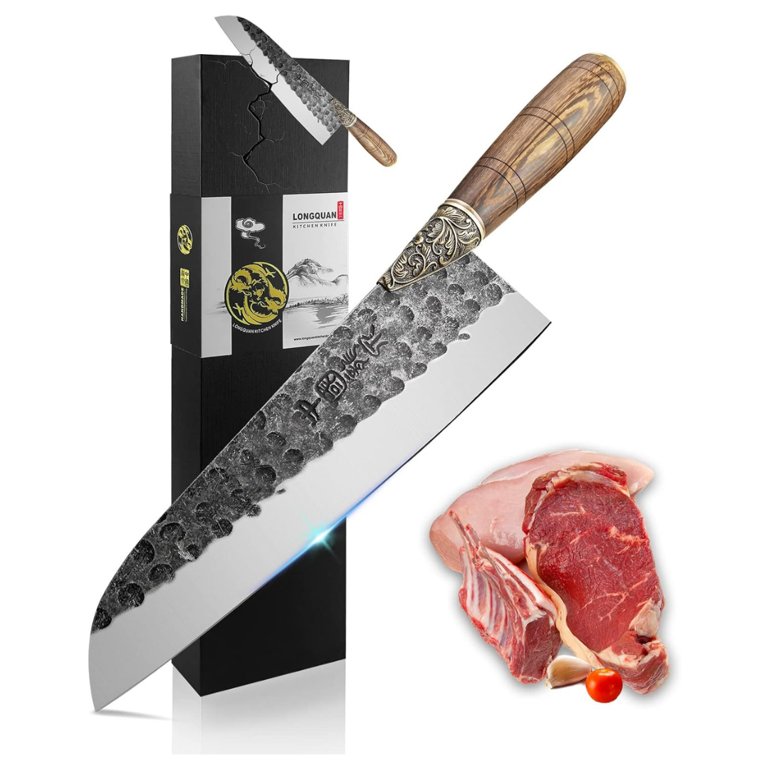 Handmade 8" Japanese Kitchen Santoku Knife with Gift Box