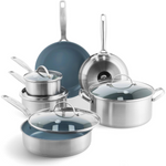 10-Piece GreenPan Treviso Stainless Steel Ceramic Cookware Set