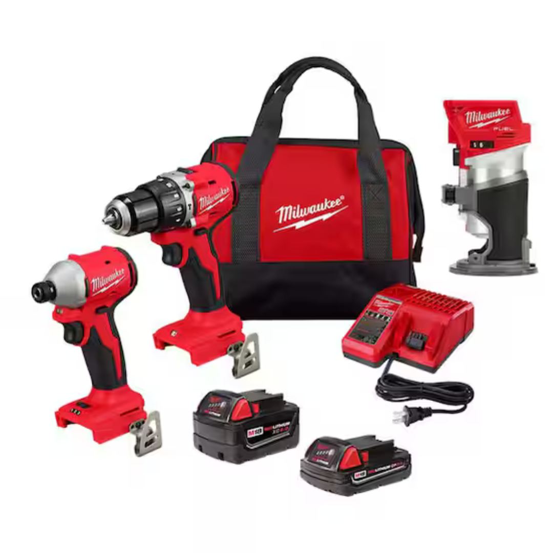 Milwaukee M18 18-Volt Lith-Ion Brushless Cordless Compact Hammer Drill/Impact Combo Kit (2-Tool) w/2 Batteries & M18 FUEL Router