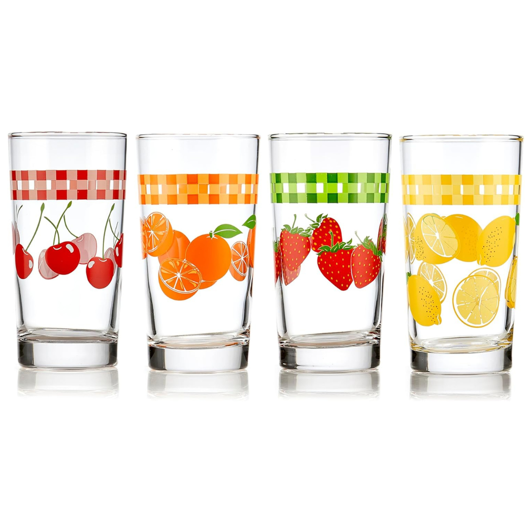 Set of 4 Vintage Juice Drinking Colorful Glasses