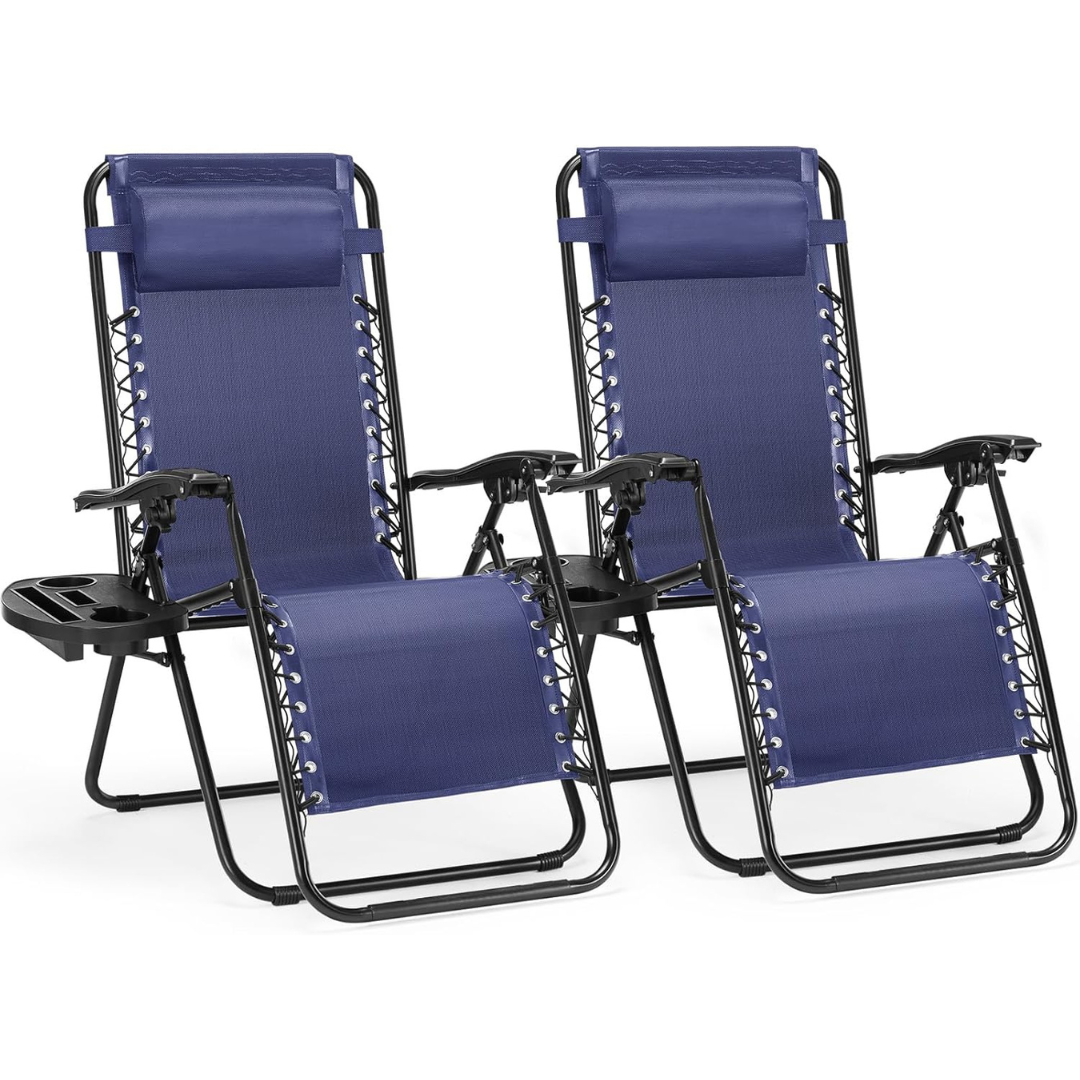 2-Count Recliner Zero Gravity Chairs with Cup Holder Trays (2 colors)