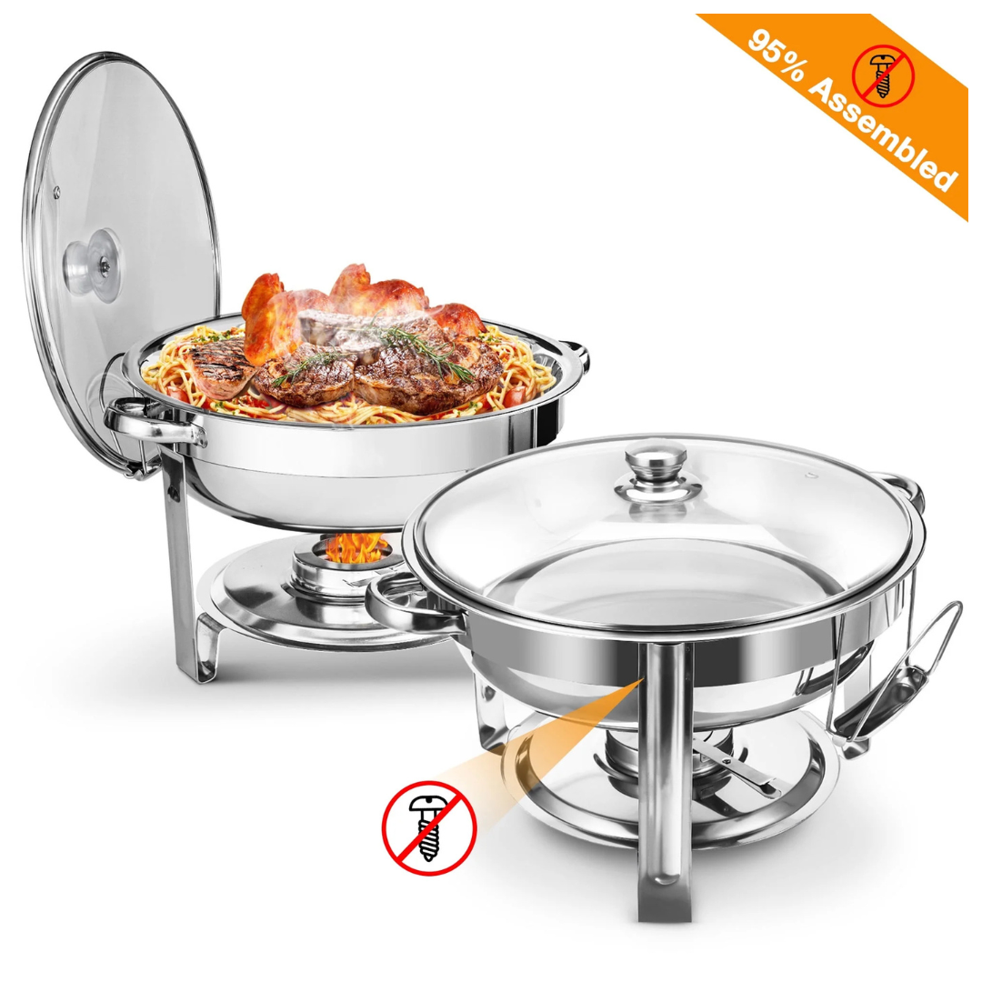 2-Pack WARMOUNTS Chafing Dishes With Glass Lid & Lid Holder