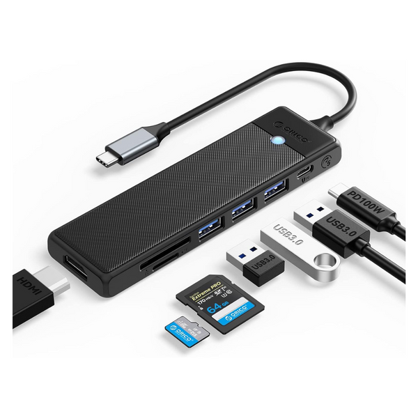 Orico 7-In-1 USB-C Hub Docking Station With 100W PD USB-C, 4K HDMI