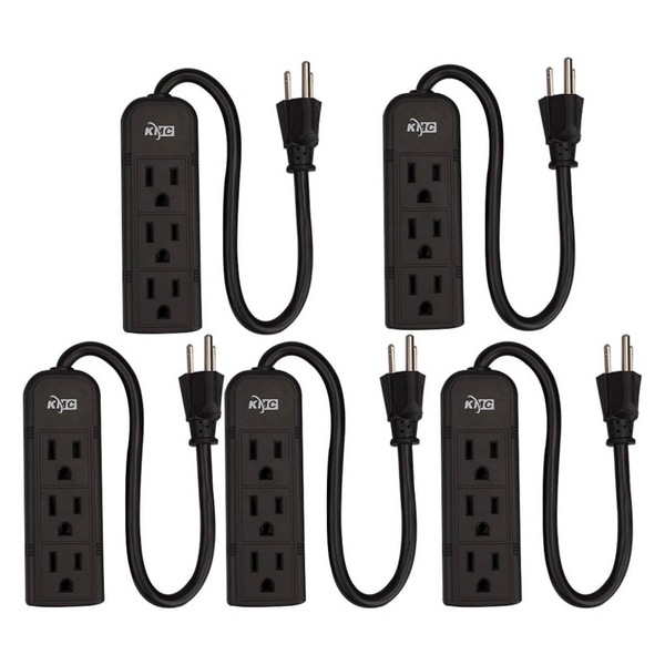 5-Pack KMC 3-Outlet 1 feet Power Strip Power Extension Cord Outlet Saver