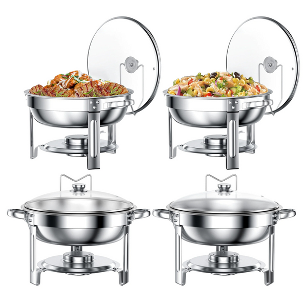 4-Pack Chafing Dish Buffet Set with Glass Lid & Lid Holder