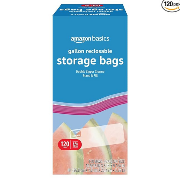 120-Count Amazon Basics Zipper BPA Free Gallon Food Storage Bags