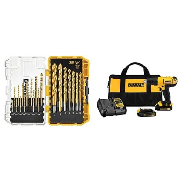 Dewalt 20V Max Cordless Drill/Driver with Titanium Drill Bit Set (DCD771C2 & DW1361)