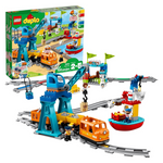 LEGO DUPLO Town Cargo Train Set 10875 With Sound & Light, Direction & Stop Action Bricks, Push & Go Motor And Moving Crane Toy