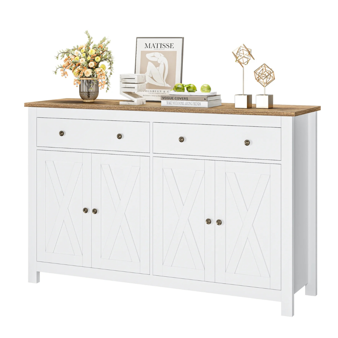 Homfa 4-Doors 2-Drawers Farmhouse Storage Cabinet