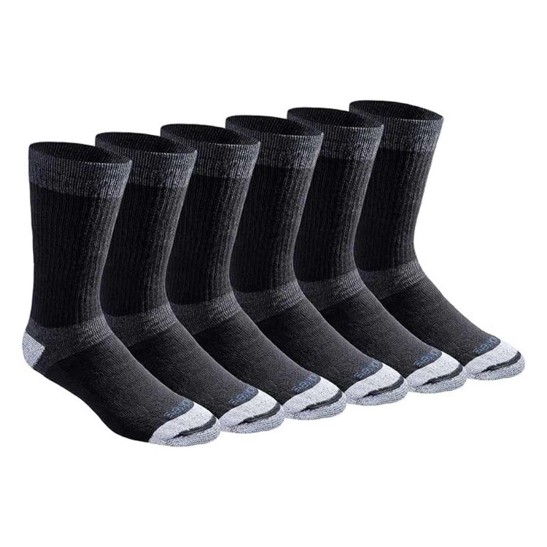 6-Pairs Dickies Men's Dri-Tech Moisture Control Cushion Crew Socks (Large, Black)