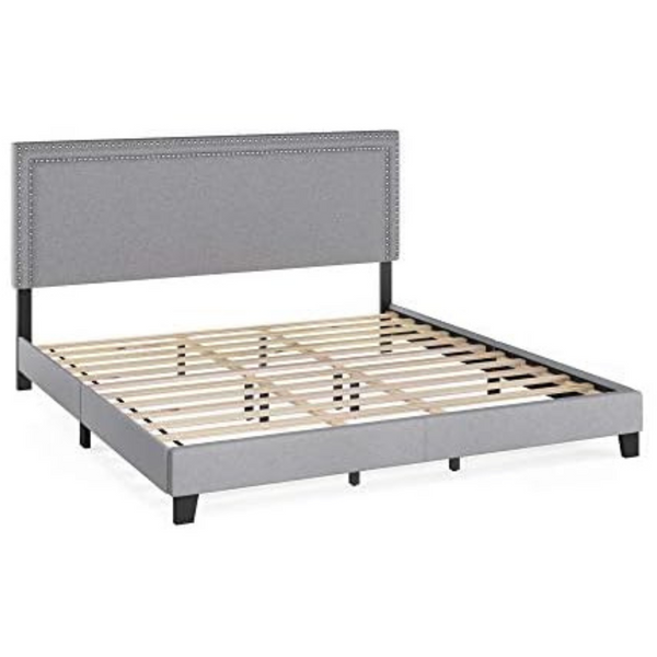 Furinno Laval King Size Double Row Nail Head Platform Bed Frame